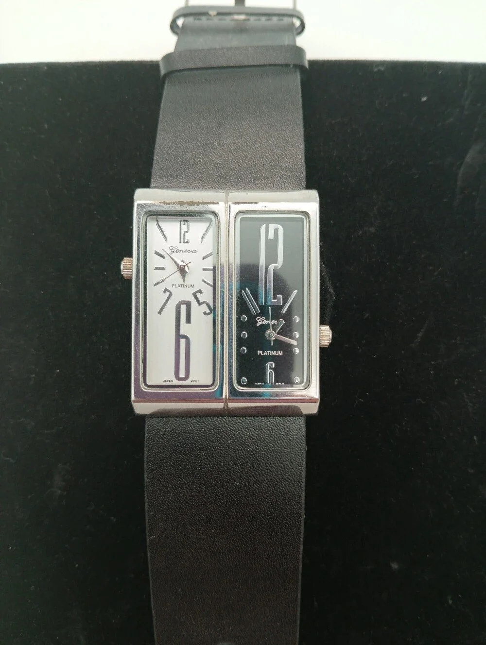 Geneva Dual-Face Silver Case Watch with Black and White Dials Rare Hard To Find